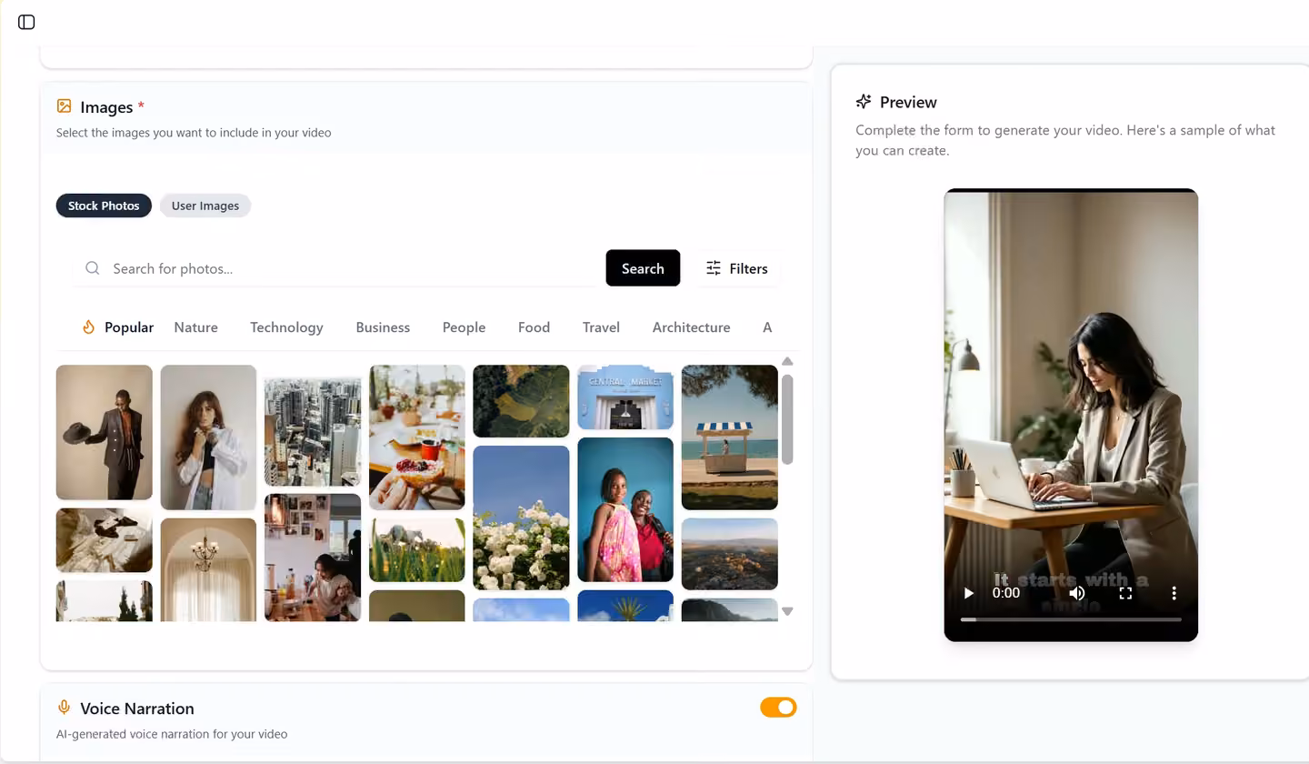 Media selection interface in Qten AI