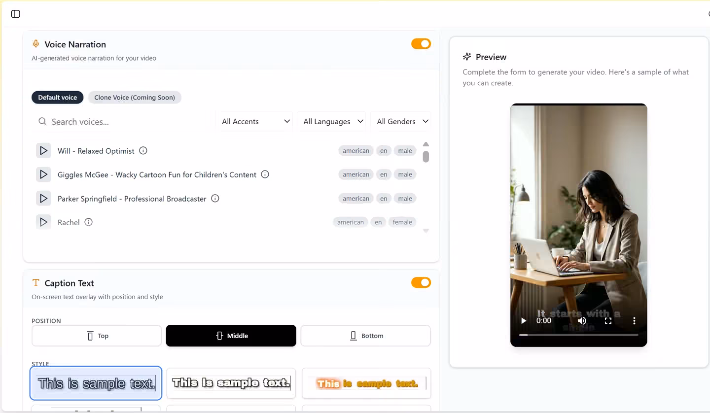 Voice, style and audio configuration in Qten AI